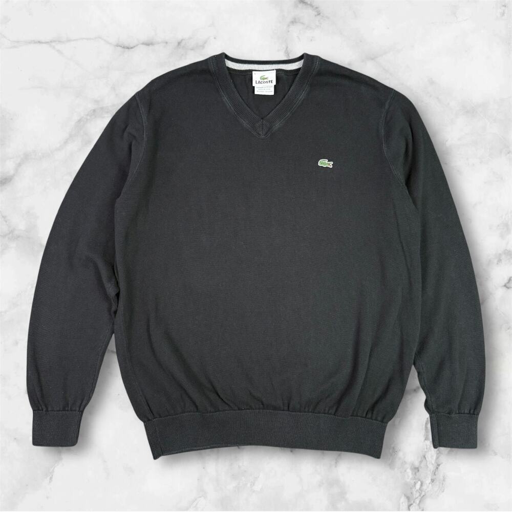 Lacoste Sweater Mens Size 5 Medium V Neck Pullover Crewneck Sweater Black